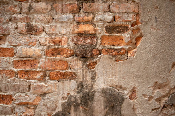 istock The background of the old wall was destroyed, built from red bricks. 1163130141