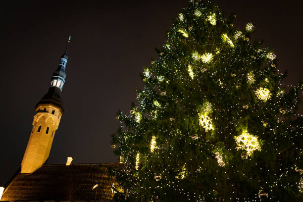 istock Christmas tree and lights at Tallinn market square 1163130240