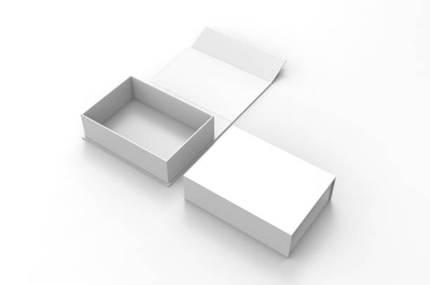 blank folding box, 3d render illustration. - blank box imagens e fotografias de stock