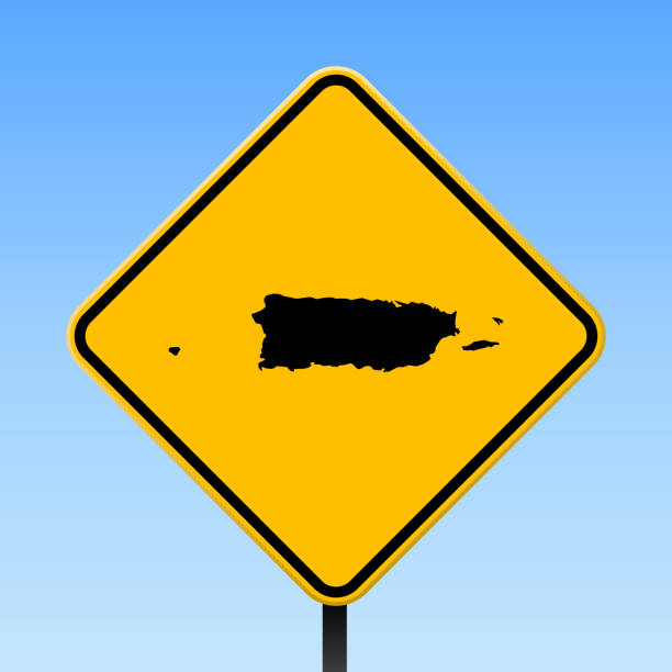 ilustrações de stock, clip art, desenhos animados e ícones de puerto rico map on road sign. - puerto rico map vector road