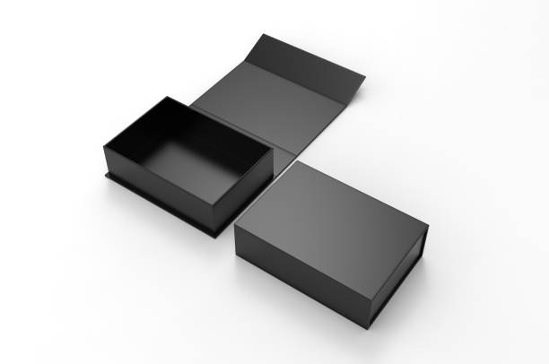 caja plegable en blanco, ilustración de renderizado 3d. - open container lid jewelry fotografías e imágenes de stock