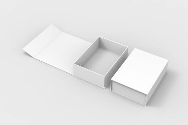 caja plegable en blanco, ilustración de renderizado 3d. - open container lid jewelry fotografías e imágenes de stock