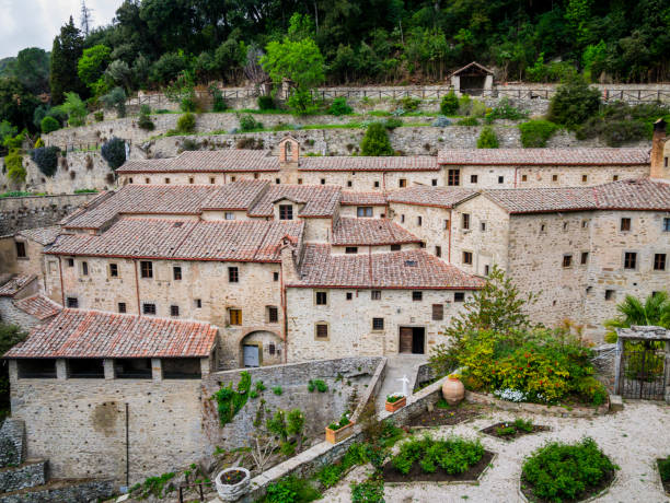 Le Celle sanctuary, franciscan monastery in Cortona, Tuscany, Italy stock photo