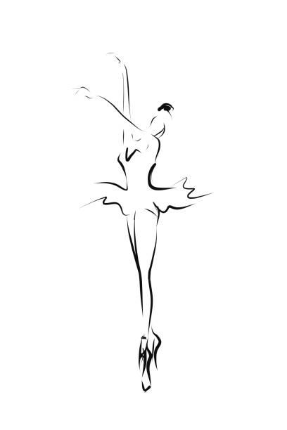 schöne ballerina, handgezeichnete illustration - balletttänzer stock-grafiken, -clipart, -cartoons und -symbole