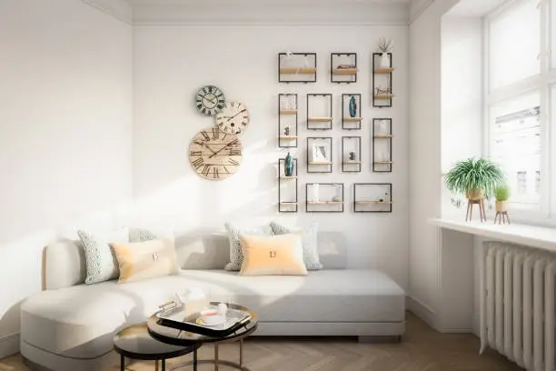 Digitally generated warm and cozy affordable Scandinavian style home interior (living room) design.

The scene was rendered with photorealistic shaders and lighting in Autodesk® 3ds Max 2020 with V-Ray Next with some post-production added.
