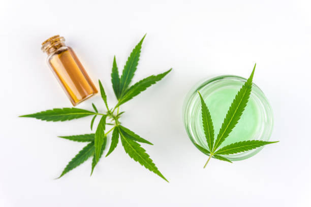 istock CBD Cannabis Hemp topical cream and oil balm with cannabis leaf isolated 1163145253