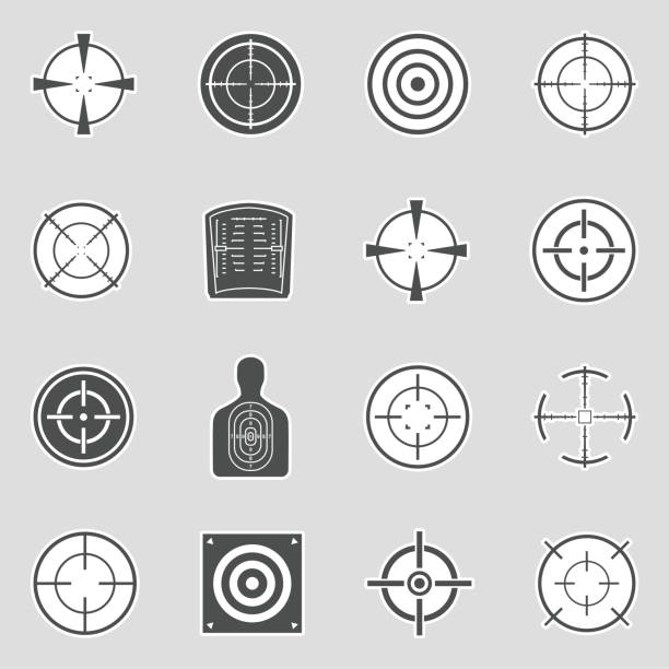 ターゲットアイコンとクロスヘアアイコン。ステッカーデザイン。ベクトルイラストレーション。 - crosshair gun rifle sight aiming点のイラスト素材／クリップアート素材／マンガ素材／アイコン素材