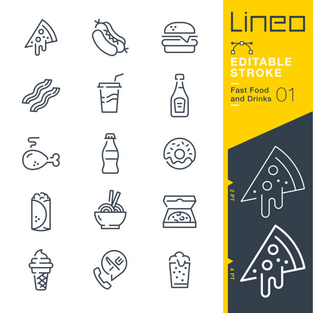 lineo editable stroke - fast food und getränke liniensymbole - speisen oder getränke zum mitnehmen stock-grafiken, -clipart, -cartoons und -symbole