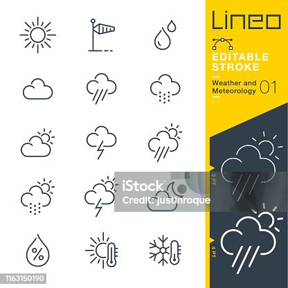 istock Lineo Editable Stroke - Weather and Meteorology line icons 1163150190