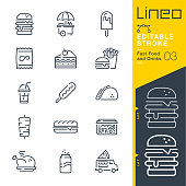 istock Lineo Editable Stroke - Fast Food and Drinks line icons 1163150194