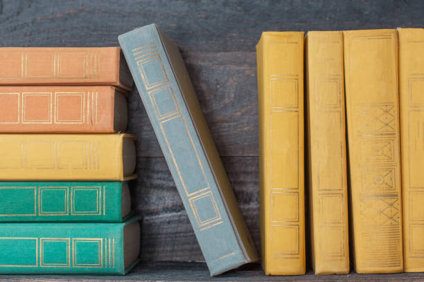 istock Book stack in the library room, back to school concept 1163151861