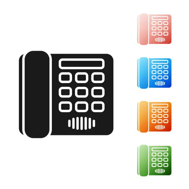 Vector illustration of Black Telephone icon isolated on white background. Landline phone. Set icons colorful. Vector Illustration