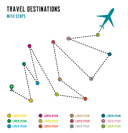Flying Route Line Flight Route With Stops On An Airplane Dotted Line Stock Illustration ...