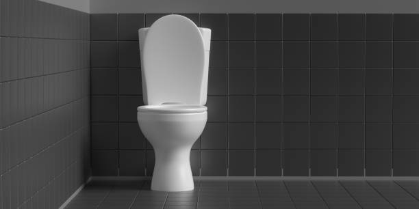 istock Toilet bowl on black background, copy space. 3d illustration 1163155780