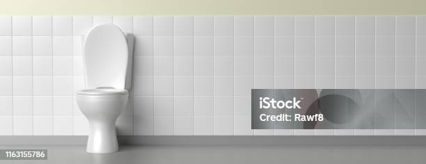 Toilet Bowl On White Background Banner 3d Illustration Stock Photo - Download Image Now