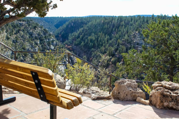 Bench enjoying the view in Walnut Canyon National Monument in Flagstaff Arizona