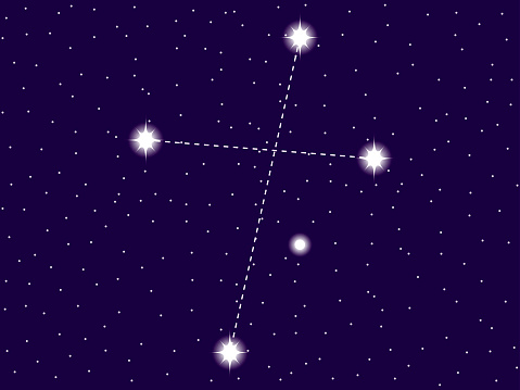 Crux constellation. Starry night sky. Zodiac sign. Cluster of stars and galaxies. Deep space. Vector illustration
