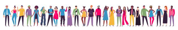 многокультурная группа людей. взрослые граждане, рабочие команды, стоящие вместе и многоэтнического общества вектор иллюстрации - celebration sport caucasian ethnic stock illustrations