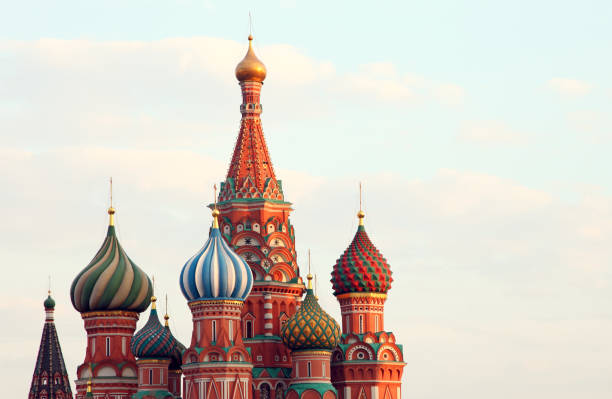 Moscow Russia St.Basil Cathedral St. Basil Cathedral Illuminated at Twilight Red Square, Moscow, Russia. onion dome stock pictures, royalty-free photos & images