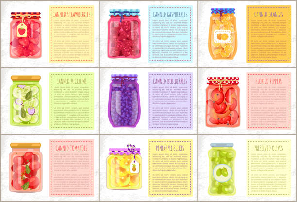 ilustrações, clipart, desenhos animados e ícones de ilustração enlatada do vetor da framboesa das morangos - vinegar bottle raspberry fruit