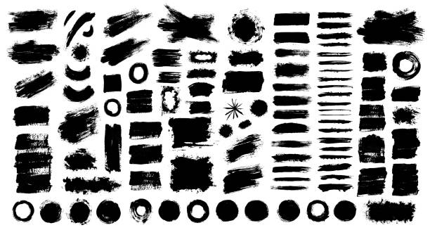 ilustraciones, imágenes clip art, dibujos animados e iconos de stock de paquete de trazos de pincel. conjunto de pinceles vectoriales. marcos circulares - 1825