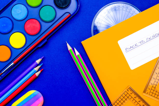 istock School Paints Pencils and Equipment Note Book and a Geometry Set 1163177983