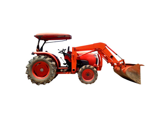 Orange tractor isolated on white background. Tractor for agriculture or ground adjustment.