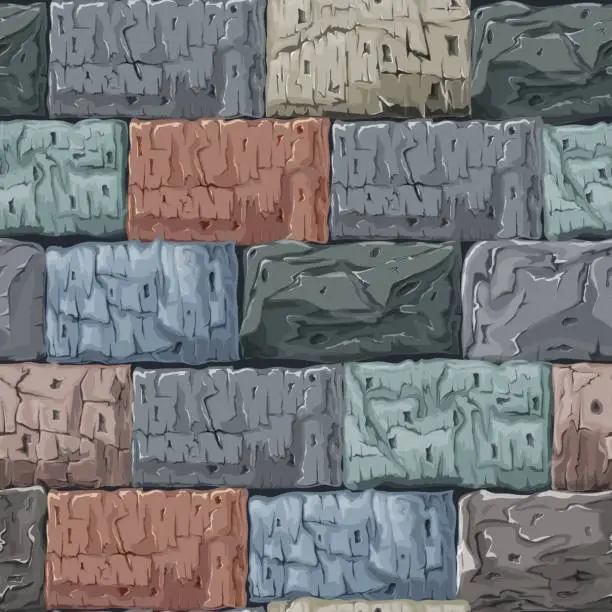 Vector illustration of The wall is made of stone blocks. Stone background.