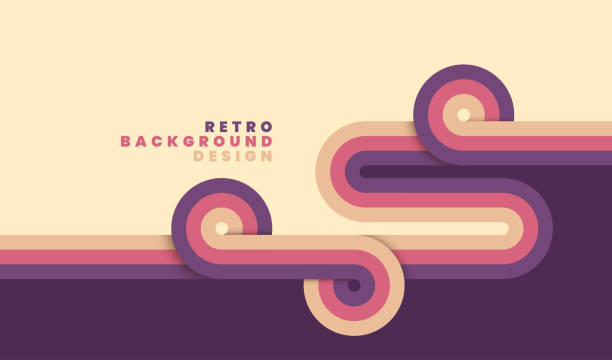 Simple retro background design. Simple retro background with rounded striped design element in color. Vector illustration. 1970s style stock illustrations