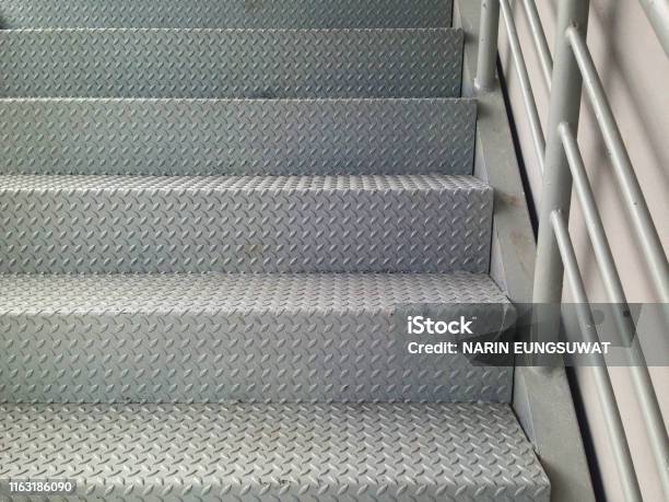 Ladder Made Of Checker Plate To Increase Strength And Prevent Slipping Staircase For Industrial Factory Stock Photo - Download Image Now