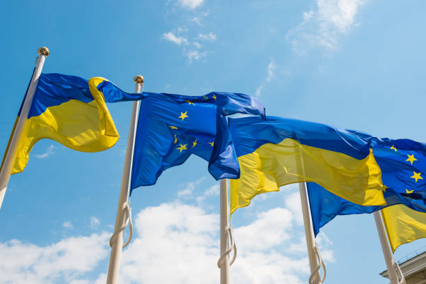 istock European Union and Ukraine flags 1163187521