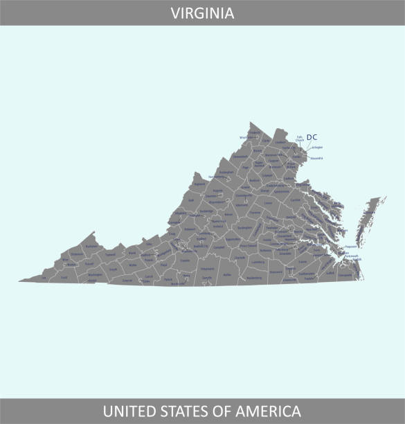 Virginia counties map Vector outline county map of Virginia state of United States of America. The map is accurately prepared by a map expert. manassas stock illustrations