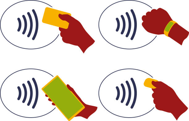 NFC Wireless-Zahlungsmethode-Symbol mit Hand-Set gesetzt. – Vektorgrafik