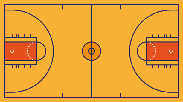 Frontalansicht des Korbes oder DesBasketballfeldes. Geometrische und flach. – Vektorgrafik