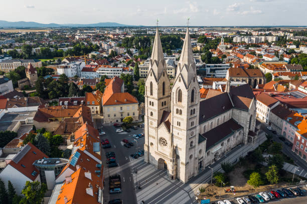 Aerial view of Wiener Neustadt Cathedral Aerial view of Wiener Neustadt Cathedral, Austria wiener neustadt stock pictures, royalty-free photos & images
