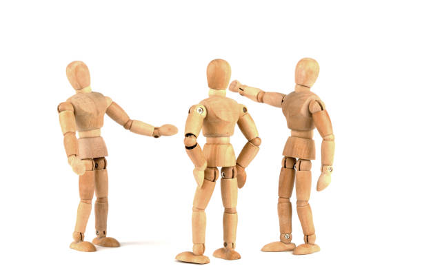 wooden mannequins show different expressions and emotions