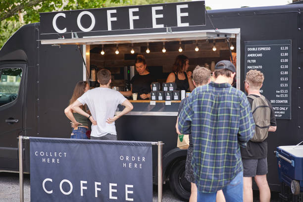 a coffee van in brockley market, a weekly local market held every saturday in south-east london. - southeast england imagens e fotografias de stock