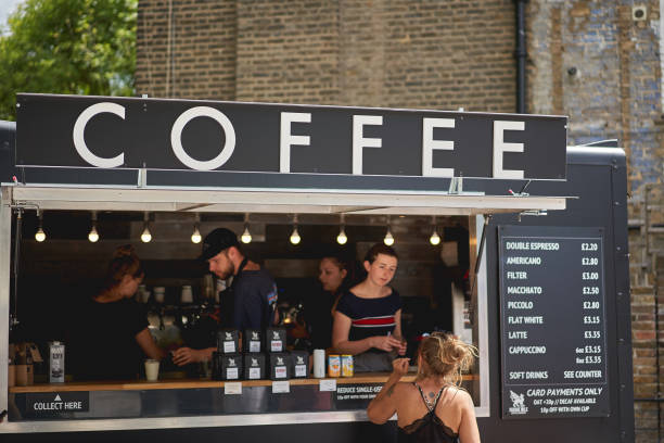 a coffee van in brockley market, a weekly local market held every saturday in south-east london. - southeast england imagens e fotografias de stock