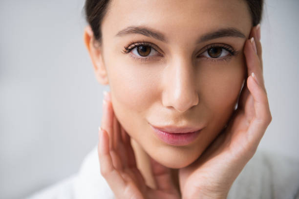 istock Close up relaxed smiling lady in spa center 1163196938