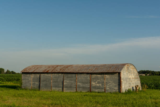 istock old metal farm building approaching sunset 1163203654