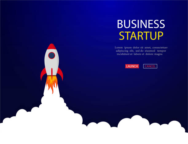 Business concept of banner with startup rocket.Launch rocket vector background. Shuttle in space. vector Business concept of banner with startup rocket.Launch rocket vector background. Shuttle in space. vector eps10 space missile stock illustrations