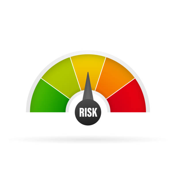illustrazioni stock, clip art, cartoni animati e icone di tendenza di tachimetro a rischio medio. presentazione del concetto di controllo del rischio. - sistema metrico