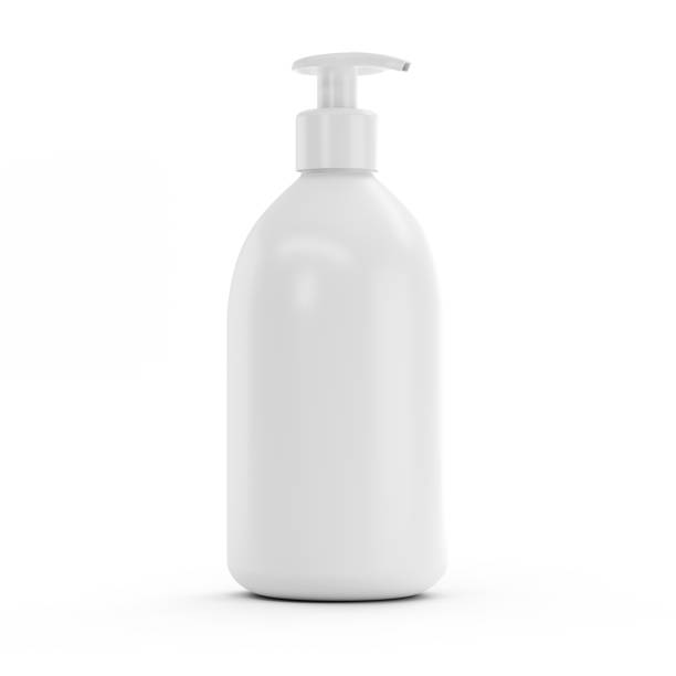 bouteille en plastique blanc avec distributeur pour cosmétique - liquid soap beauty and health isolated on white isolated photos et images de collection