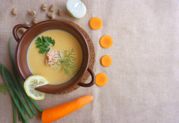 istock cream salmon soup with cream 1163208266
