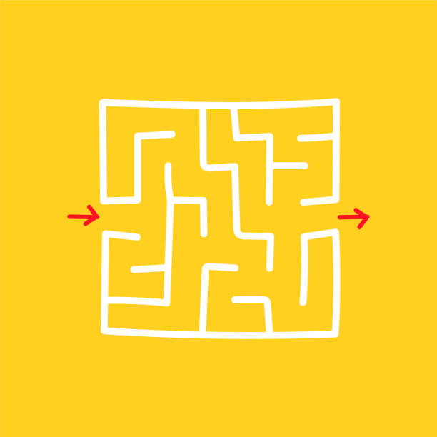 istock Square maze. Game for kids. Puzzle for children. Easy level of difficulty. Hand drawing. Labyrinth conundrum. Flat vector illustration isolated on color background. 1163209645