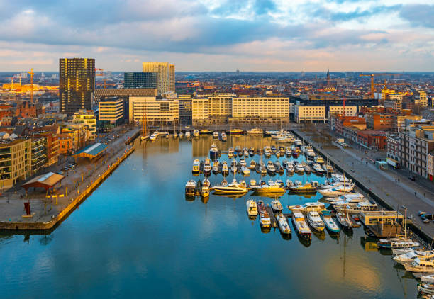 istock Antwerp Marina at Sunset, Belgium 1163209773