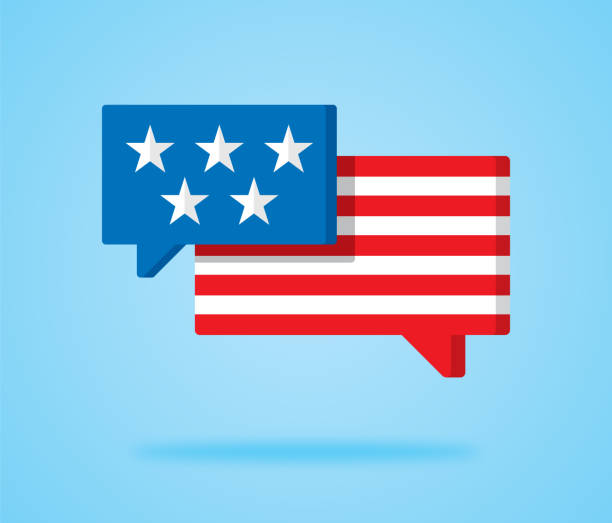 ilustrações de stock, clip art, desenhos animados e ícones de stars and stripes speech bubble icon - government flag american culture technology