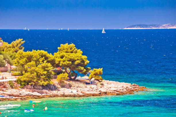 istock Idyllic Adriatic stone beach near Primosten view 1163212414