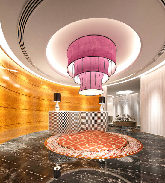 istock 3d render of luxury hotel lobby and reception 1163213300