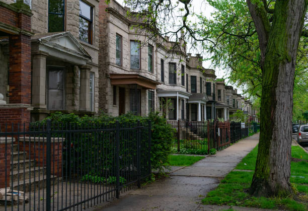 Row of Old Homes in Logan Square Chicago